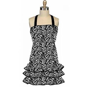 NWT H1003 women’s apron girlie frilly black white zebra